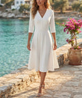 Vestido Midi Blanco Elegante - Corte A y Escote en V