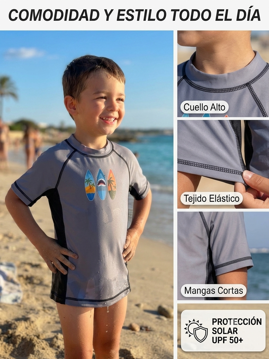 Camiseta de Natación Infantil con Protección Solar UPF 50+